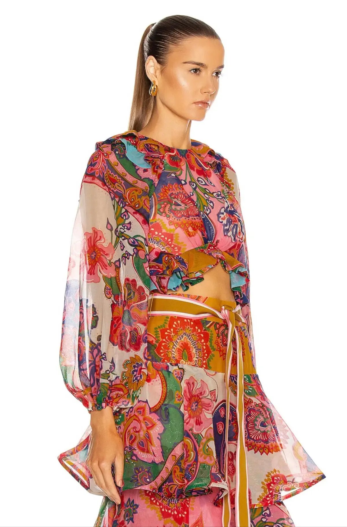 Zimmermann Lovestruck Ruffle Top & Frill Skirt Set Floral Size 3/AU 14 photo 2