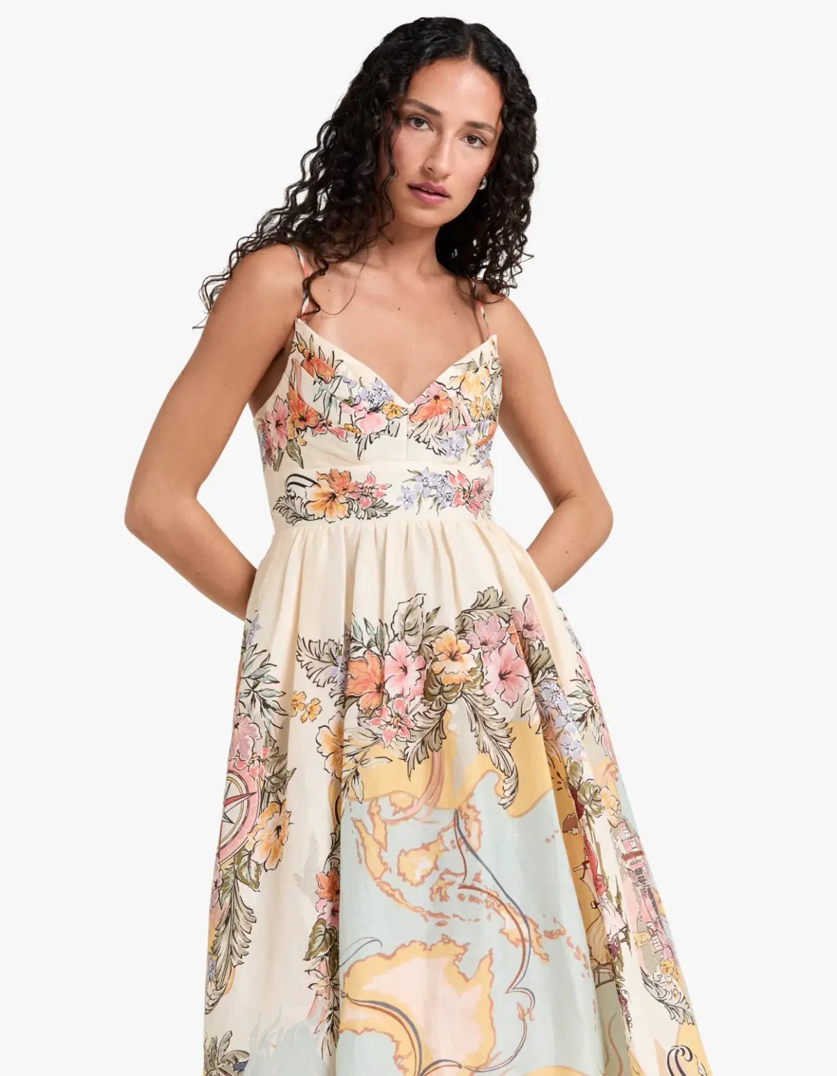 Zimmermann Tallow Tucked Bodice Midi Dress Nautical Map Size 3 / AU Size 14 photo 4