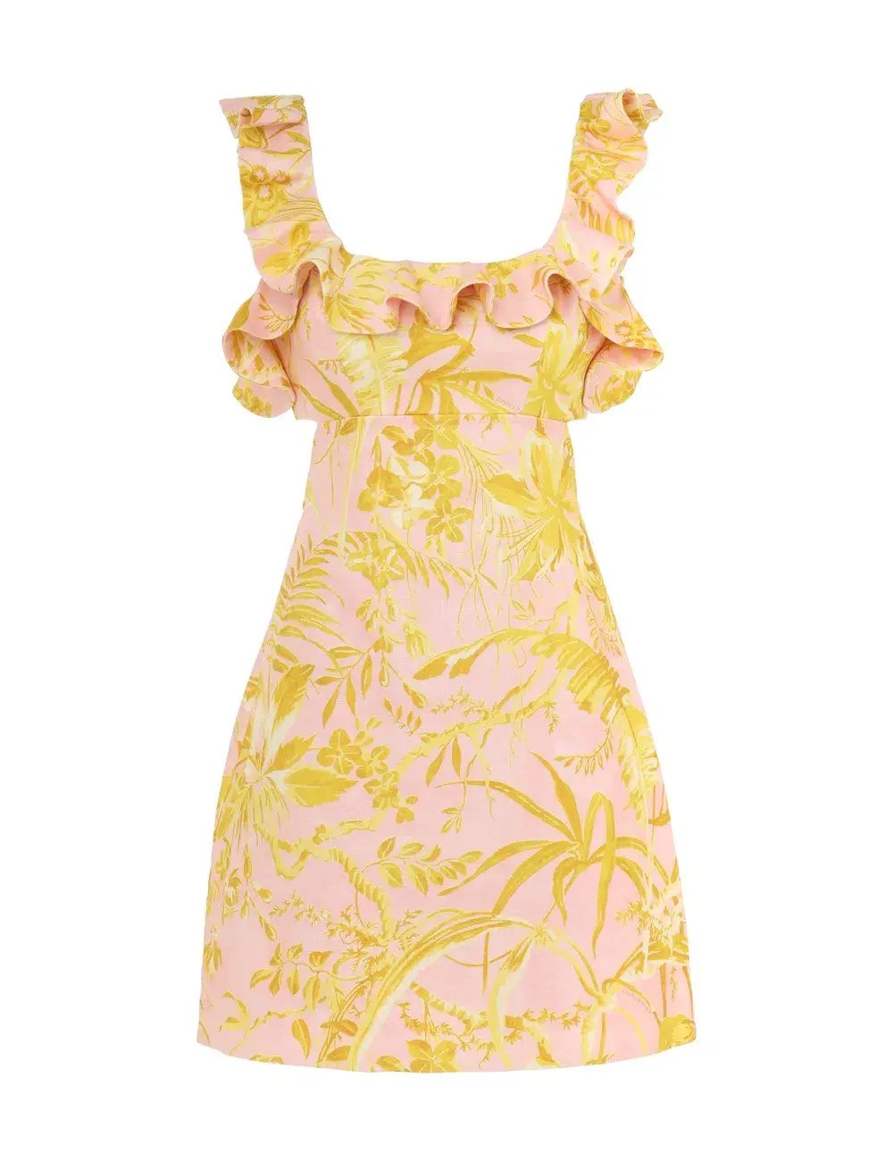 Zimmermann Golden Ruffle Mini Dress in Pink/Gold Floral Size 0 / AU 8 photo 3