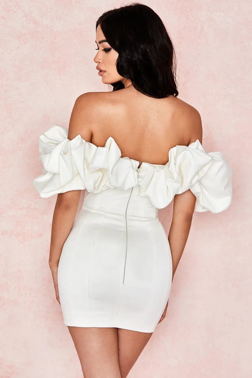 House of CB Selena Ivory Satin Ruffle Strapless Mini Dress White Size M / Au 10 photo 3
