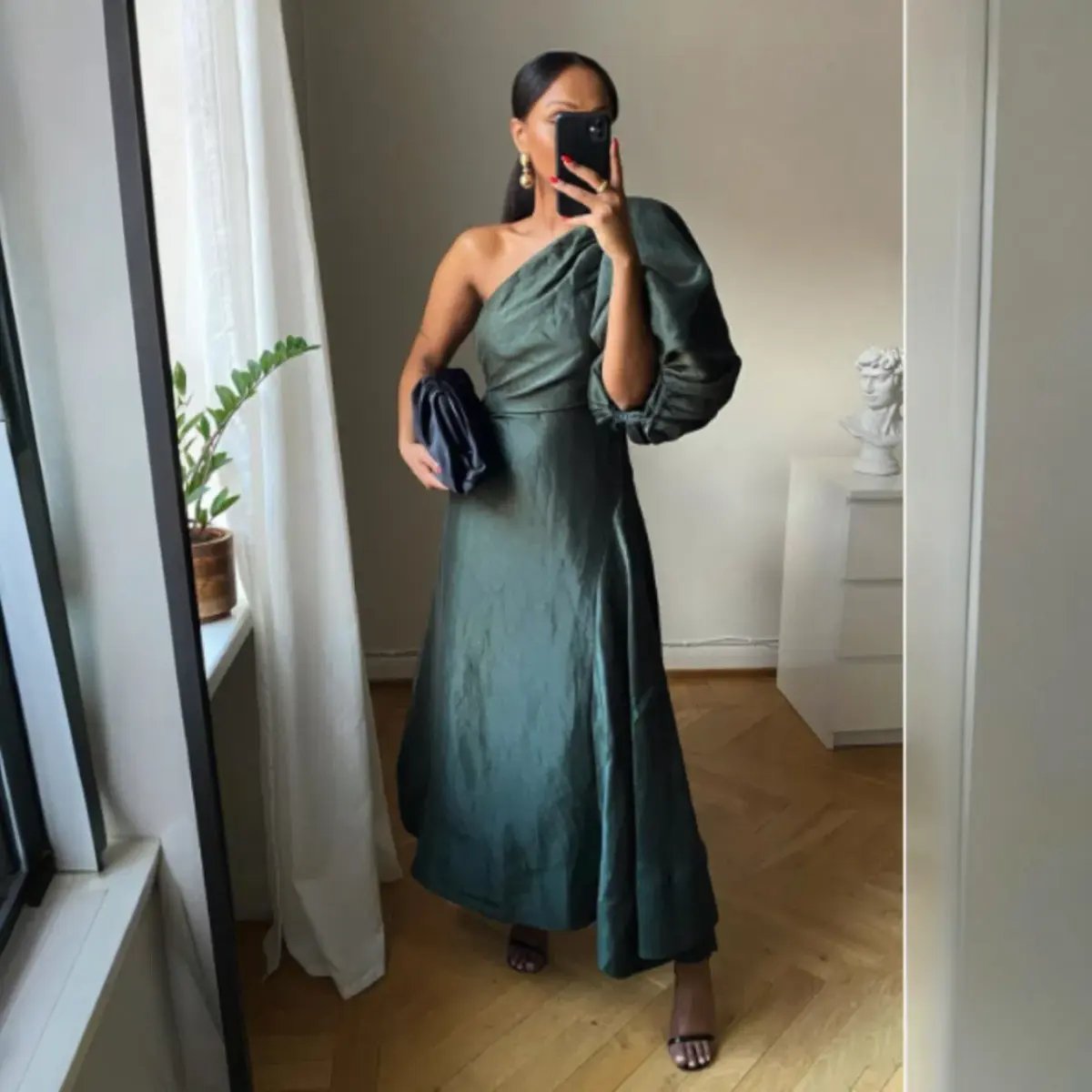 AJE Concept One Shoulder Puff Sleeve Midi Dress Green Size AU 10 photo 3