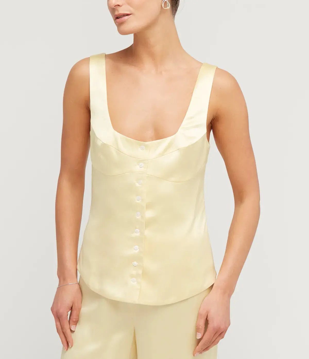 Maison Essentiele Button Down Vest Size XS and Straight Leg Pant Size S Set in Pale Yellow photo 2