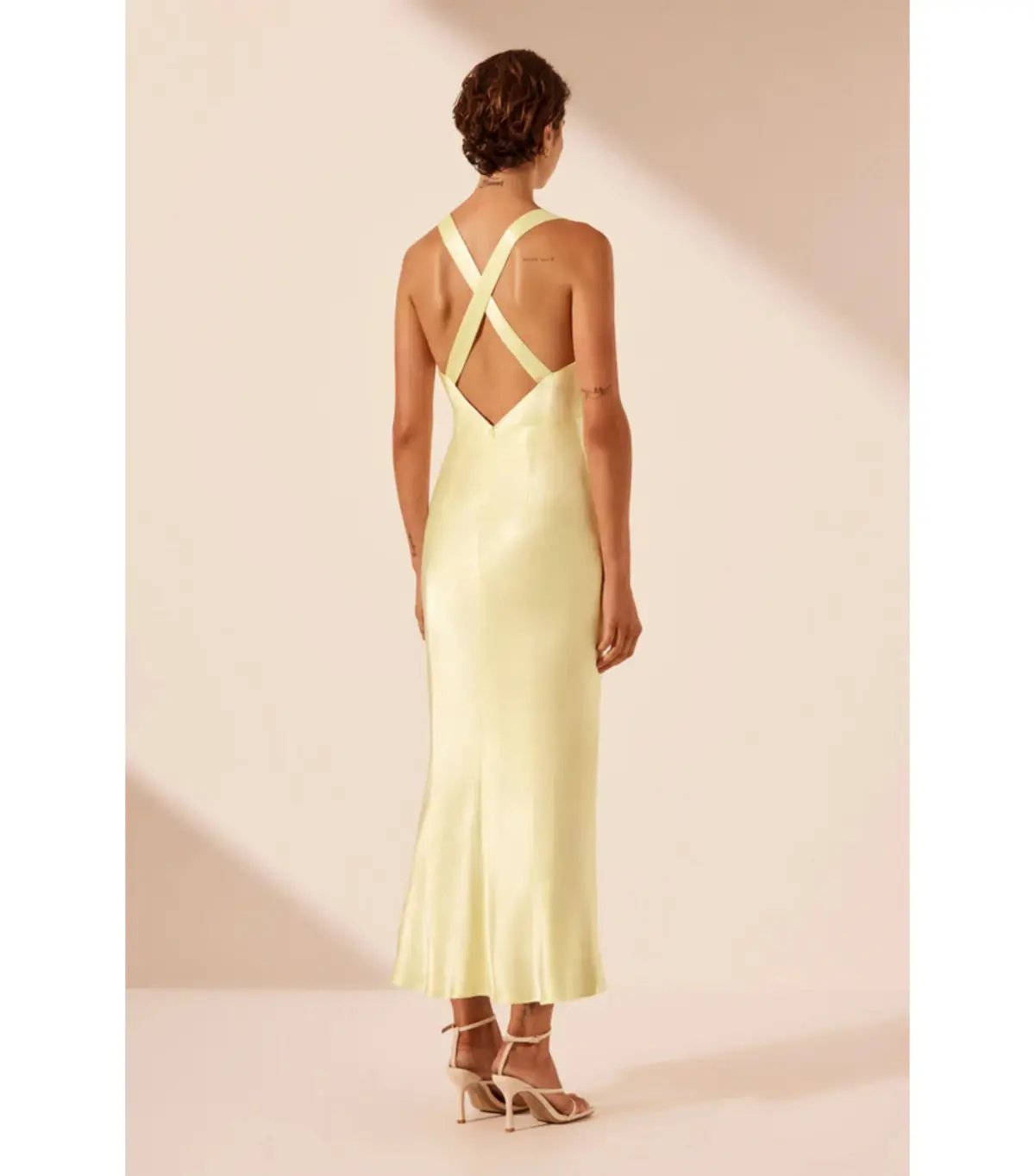 Shona Joy La Lune Plunge Cross Back Midi Dress in Lemon Size AU 10 photo 3