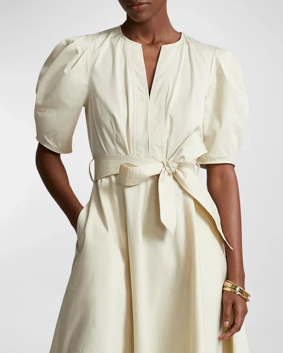 Polo Ralph Lauren Handkerchief Cotton Puffed Sleeve Dress Beige Size 6 photo 2