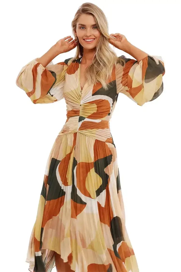 Ministry of Style Retro Resort Pleated Midi Dress Multi Print Size 12 photo 4