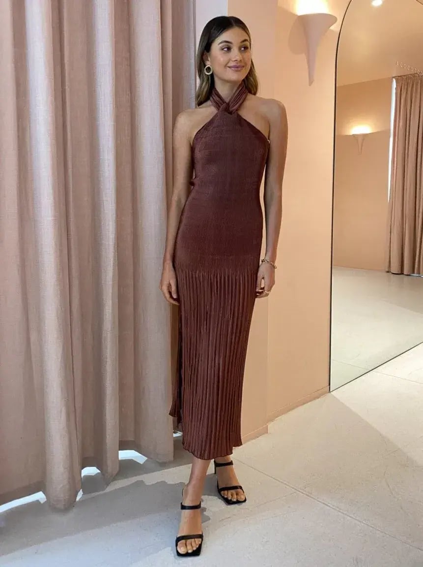 Lidee Soiree Halter Midi Dress in Brown Size 8 photo 2