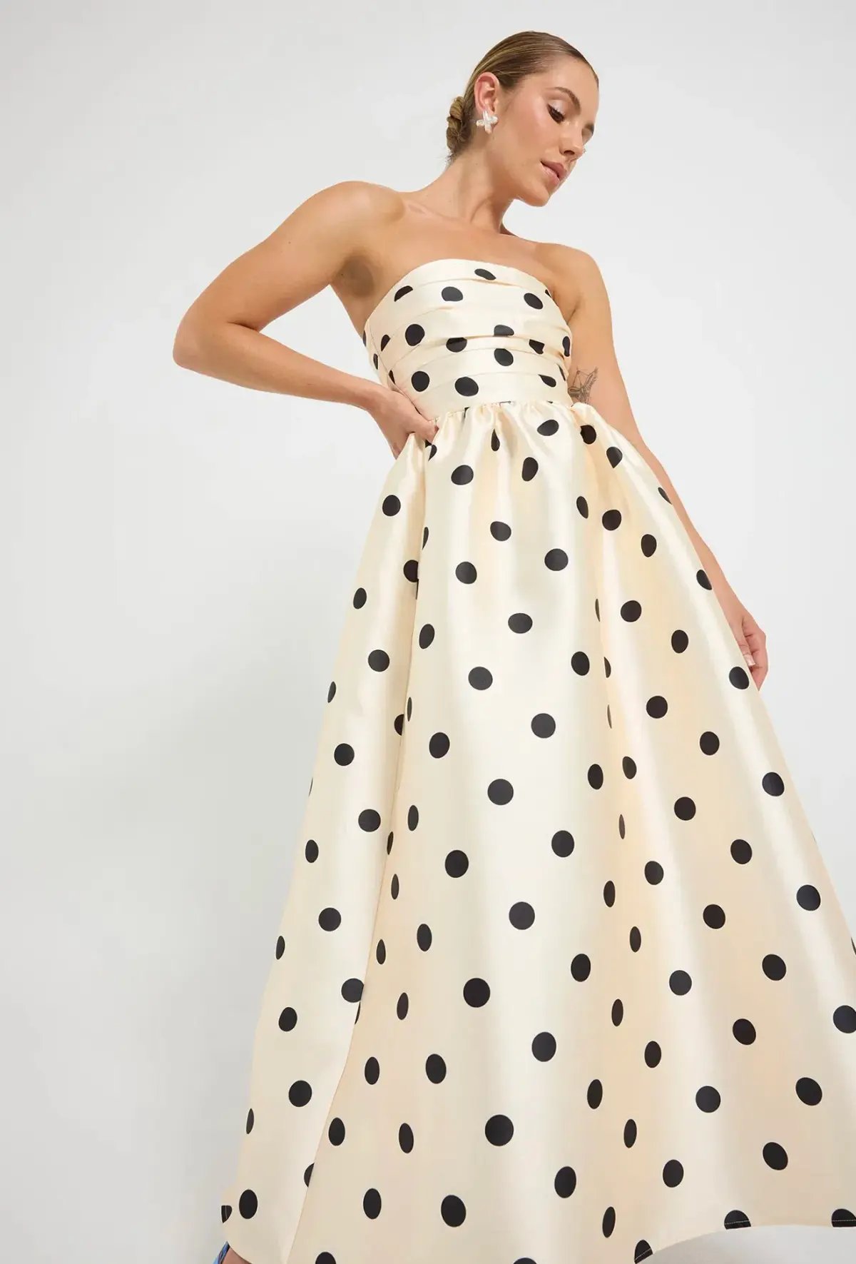 Pasduchas Dottie Strapless Midi Dress Cream Size 10 photo 2