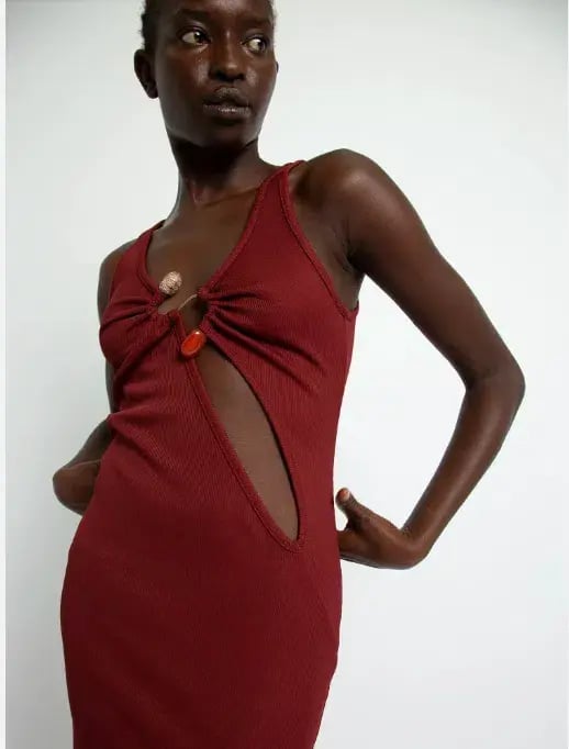 Christopher Esber Split Release Quartz Rib Dress Red Size 6 photo 2