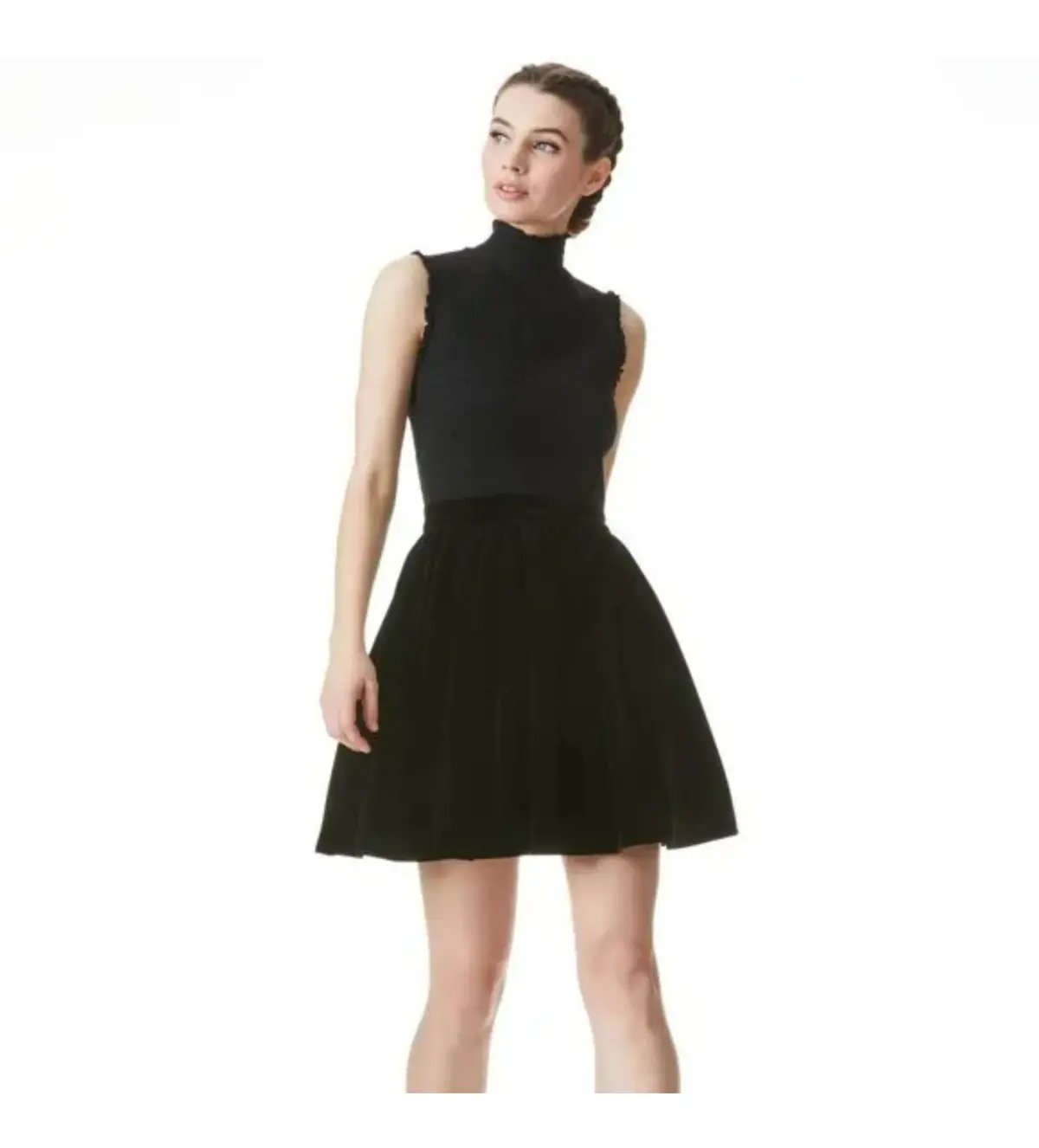 Alice & Olivia Barrett Shirred Crepe and Velvet Mini Dress Size AU 12 photo 2