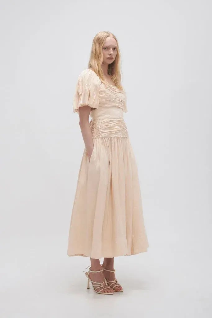 Aje Marianne Ruched Midi Dress in Coconut Cream Size 10 photo 2