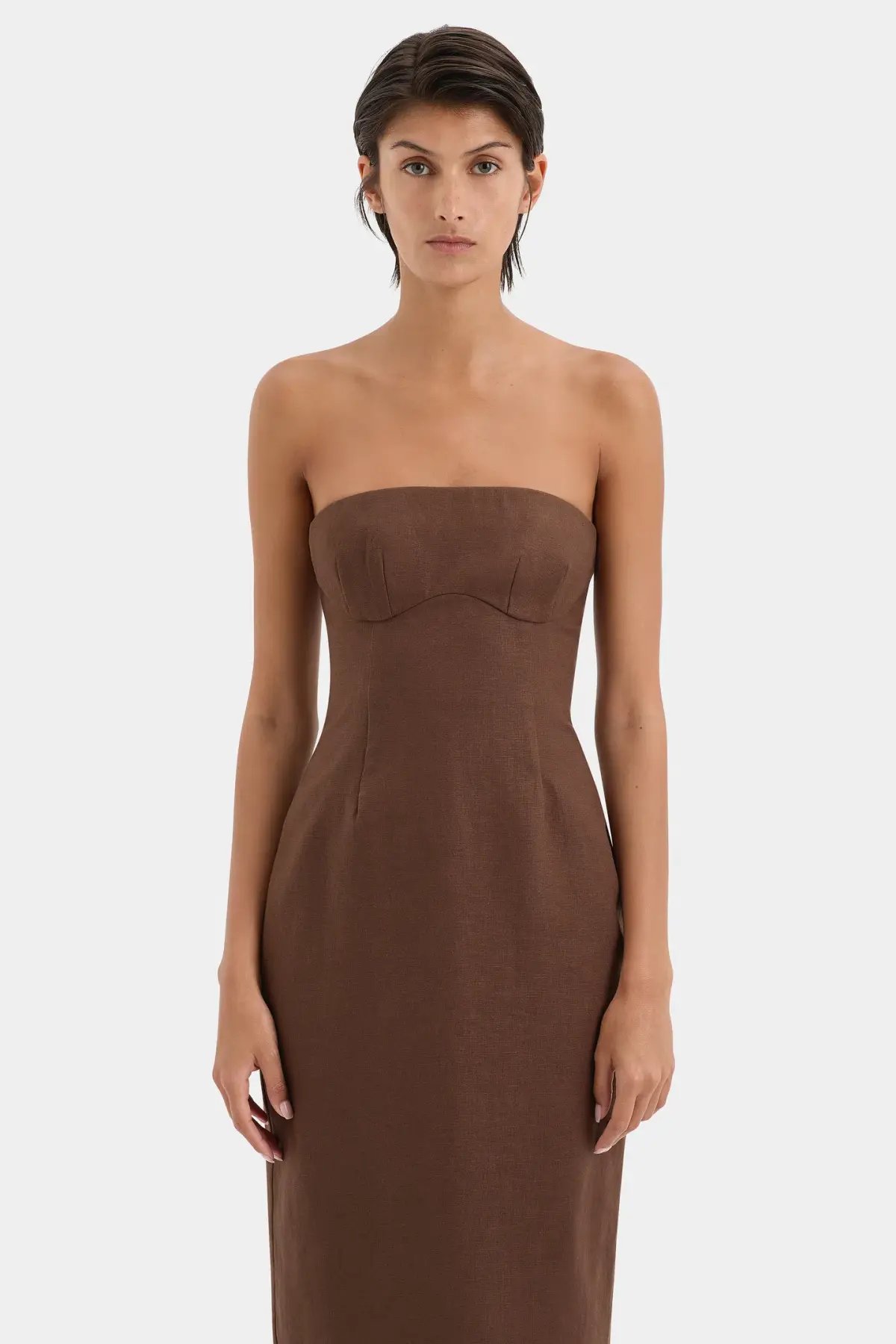 Sir the Label Evalita Column Midi Dress Chocolate Size 0 / AU 6 photo 4