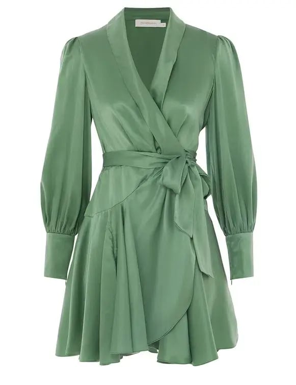 Zimmermann Silk Wrap Mini Dress Matcha Size 0/AU 8 photo 2
