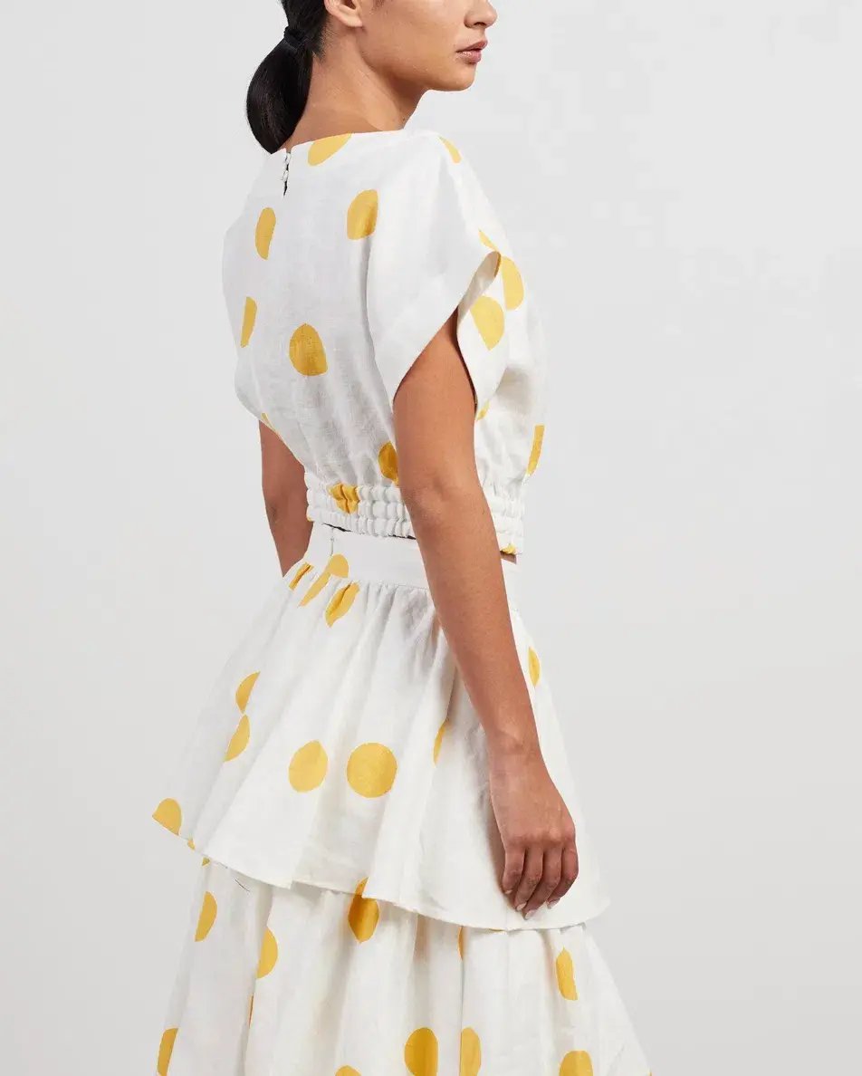 Rebecca Vallance Aya Polka-Dot Linen Midi Skirt and Crop Set White Print Size 12 photo 4