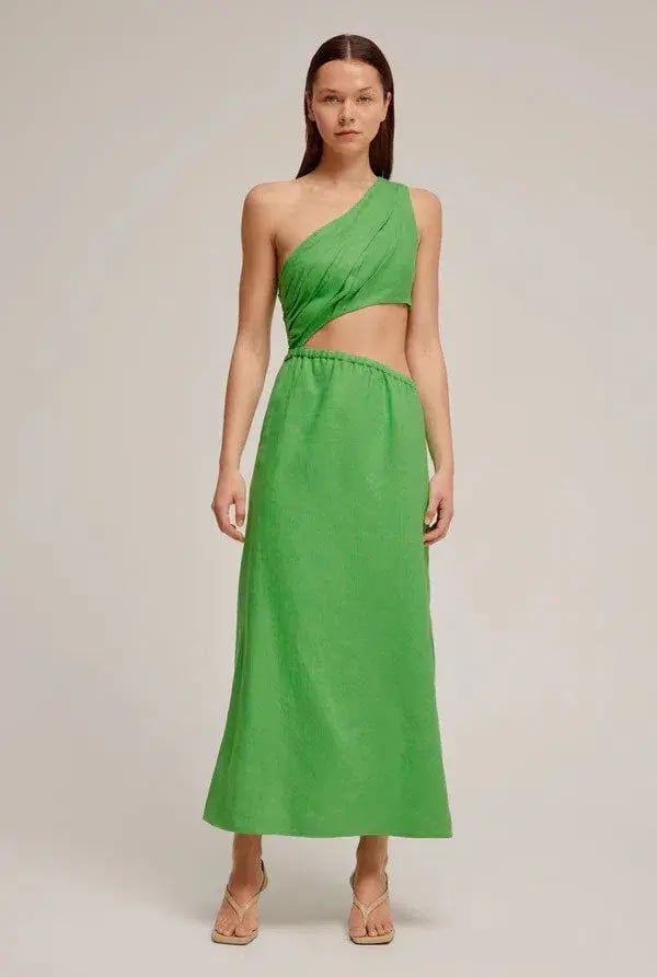 Venroy The Draped One Shoulder Cut Out Midi Dress in Vibrant Green Size M / AU 10 photo 2