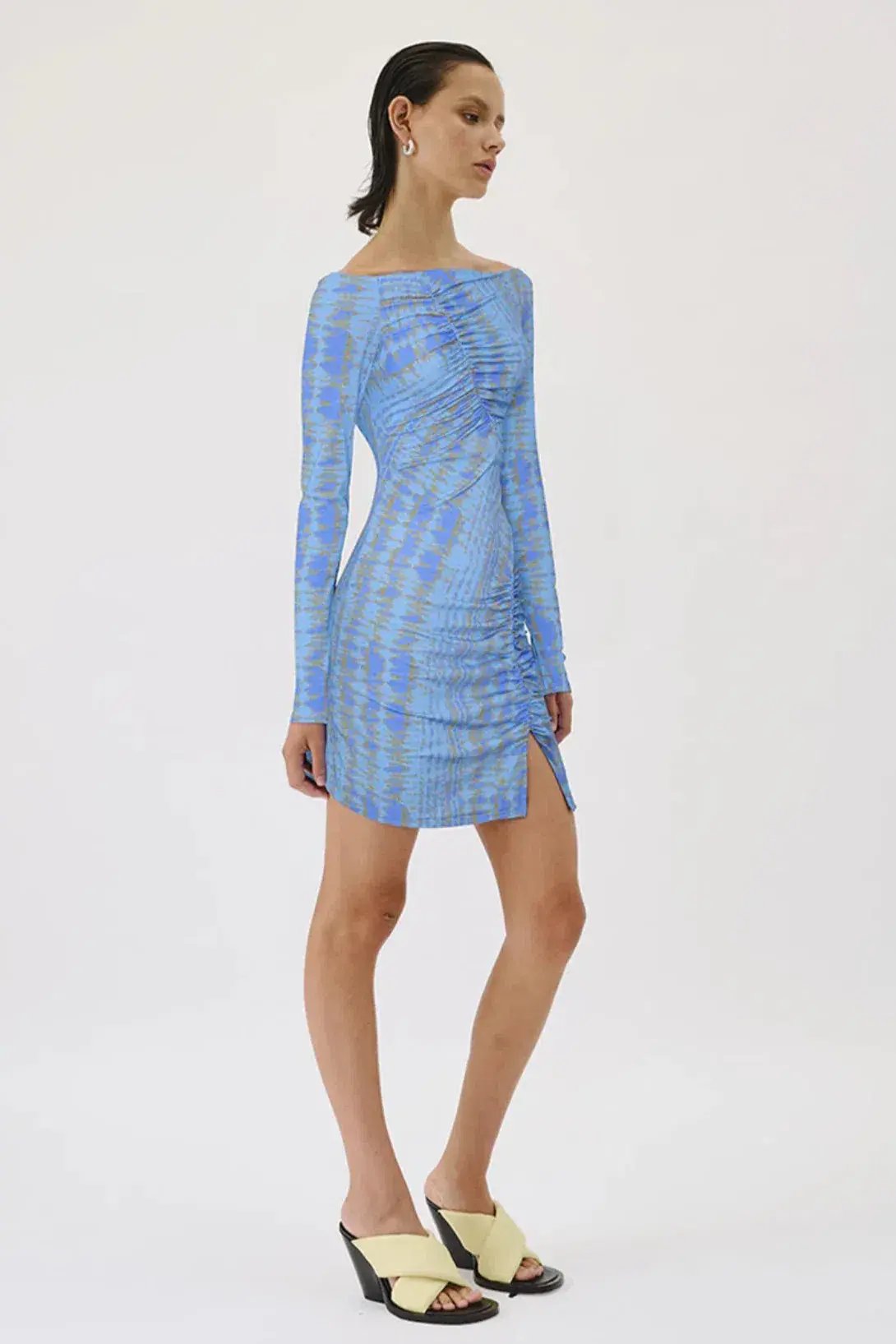 Suboo Claudia Long Sleeved Mini Dress Ice Blue Texture Size 8 photo 2