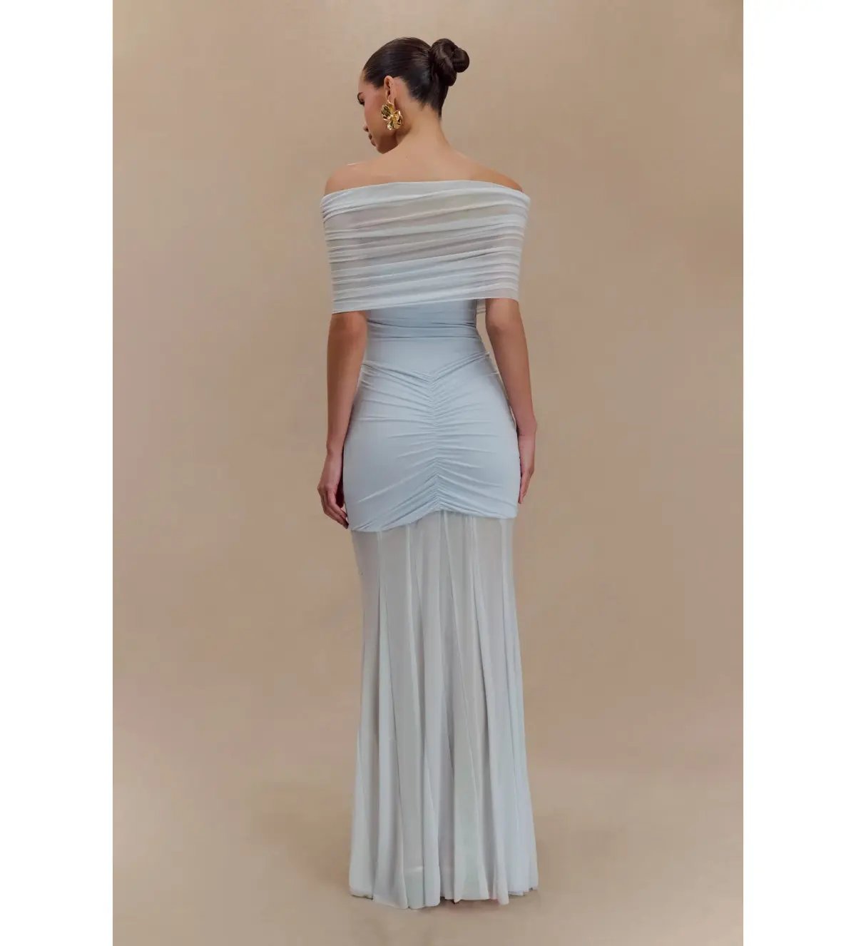 Meshki Caspian Slinky Mesh Off Shoulder Dress Pale Blue Size AU 8 photo 2
