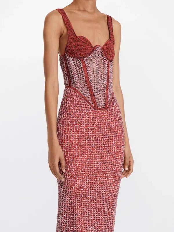 Dion Lee Marled Double Cup Corset Dress in Red Size S / Au 8 photo 2