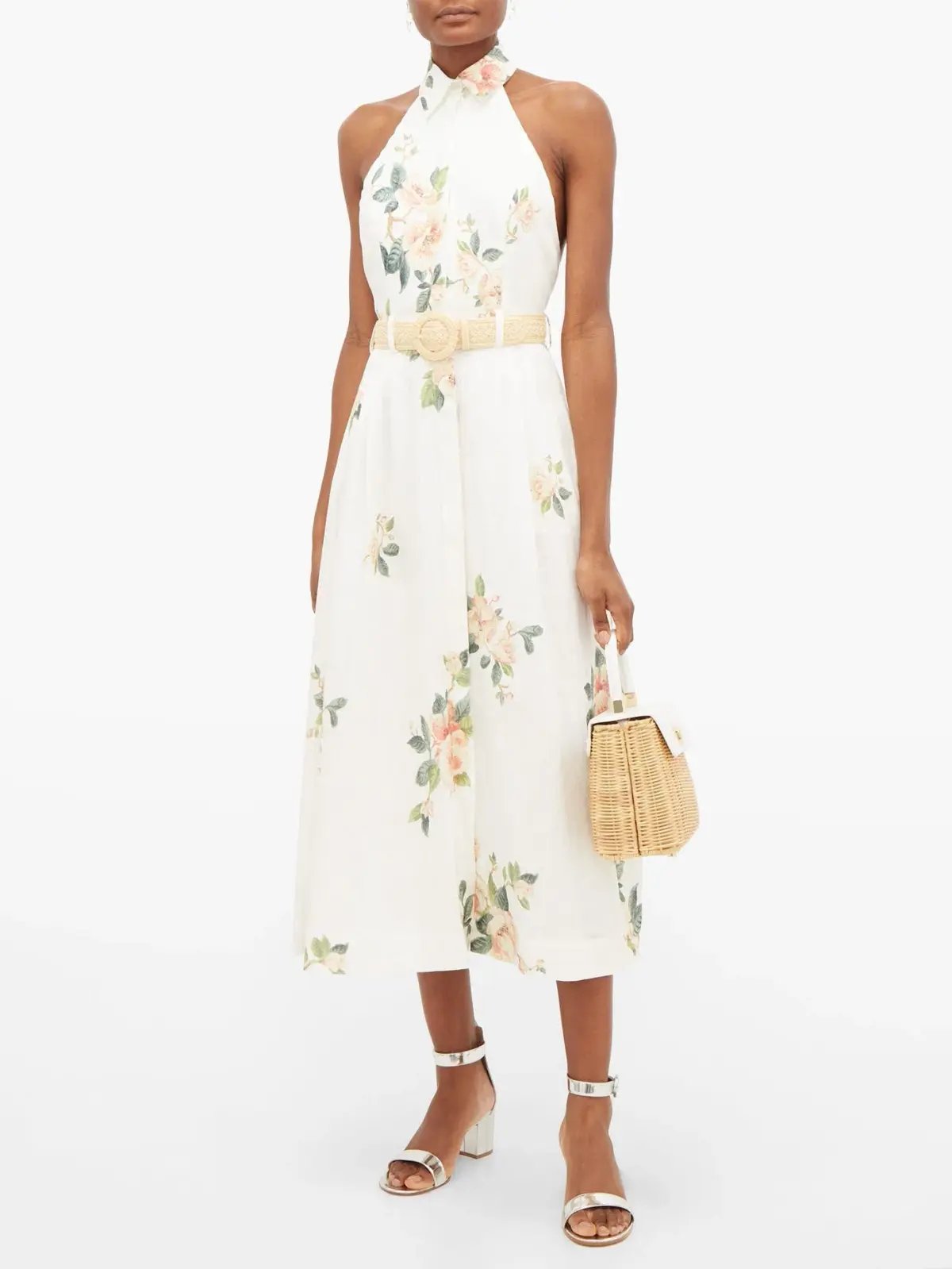 Zimmermann Kirra Linen Belted Midi Dress Floral Size 1/ AU 10 photo 2