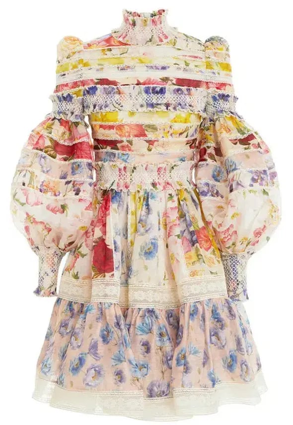 Zimmermann The Wonderland Smocked Mini Dress in Spliced Multi Floral Size 2 / AU 12 photo 3