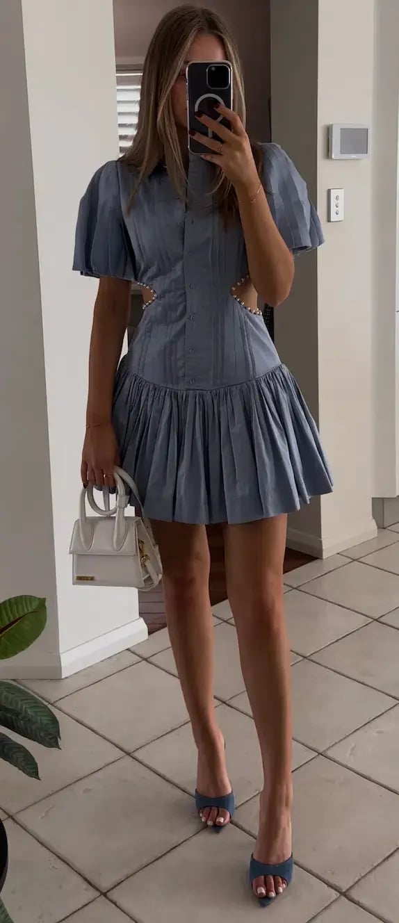 Aje Mythos Pearl Waist Mini Dress Blue Size 6 photo 5