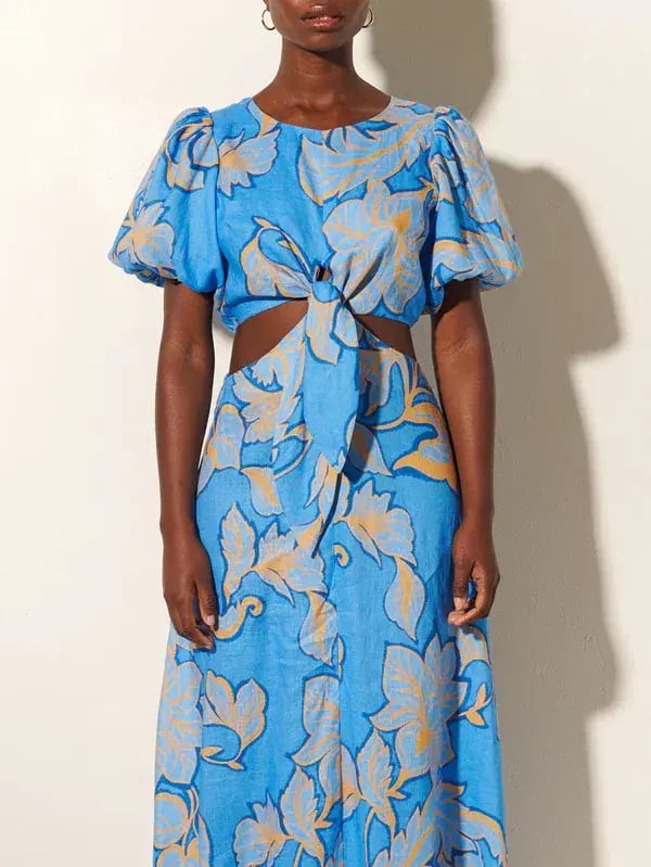 Kivari Taniana Cut Out Maxi Dress Blue Floral Size 12 photo 2