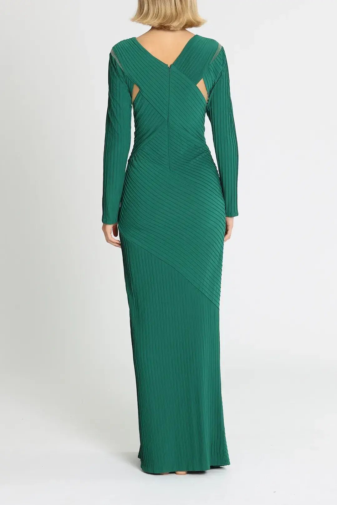 Tadashi Shoji Bollani Pintuck Cutout Gown in Forest Size 10 photo 3