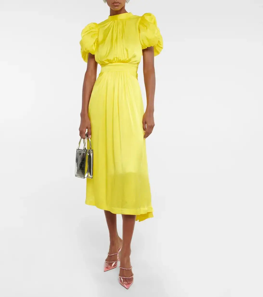 Rotate By Birger Christensen Heavy Satin Midi Dress Blazing Yellow Size 10 photo 2