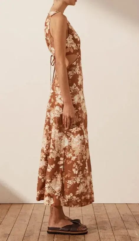 Shona Joy Capucine Linen Panelled Flare Midi Dress Floral Size 6 photo 2
