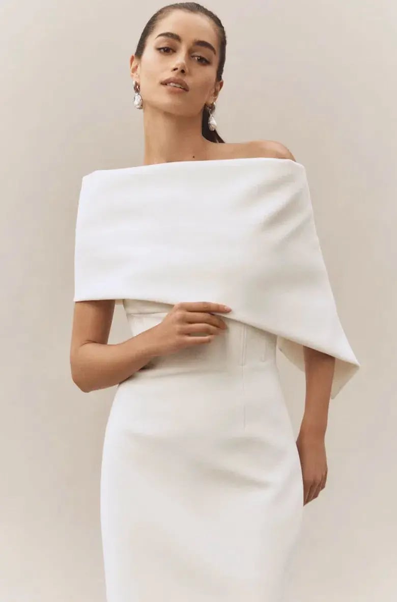 Rachel Gilbert Clara Stretch Crepe Wedding Dress Midi Ivory Size AU 8 photo 3