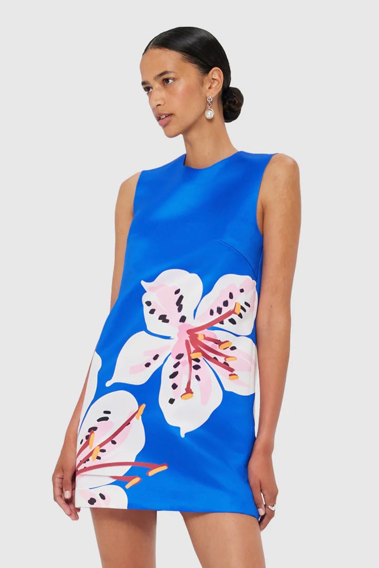 Leo Lin Yvonne Mini Dress - Lily Print in Cobalt photo 3