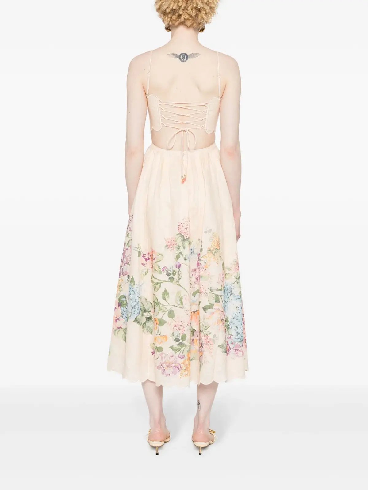 Zimmermann Halliday Scallop Midi Dress in Cream Watercolour Floral Size 10 photo 3