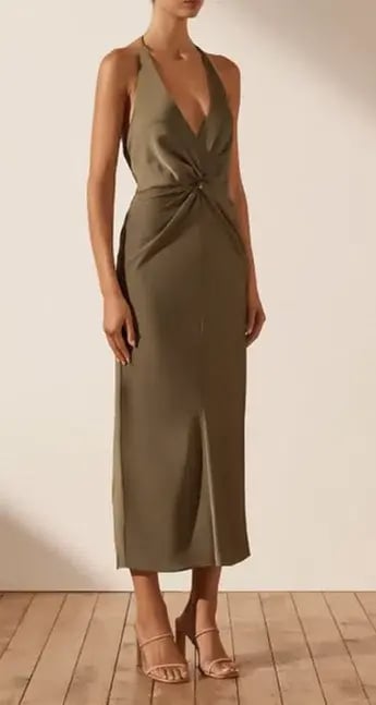 Shona Joy Luxe Twist Front Halter Midi Dress Green Size 8 photo 2