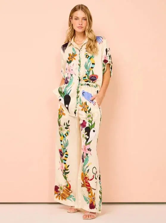 Alemais Meagan Silk Pant and Shirt Set Multi Print Size 14 photo 3