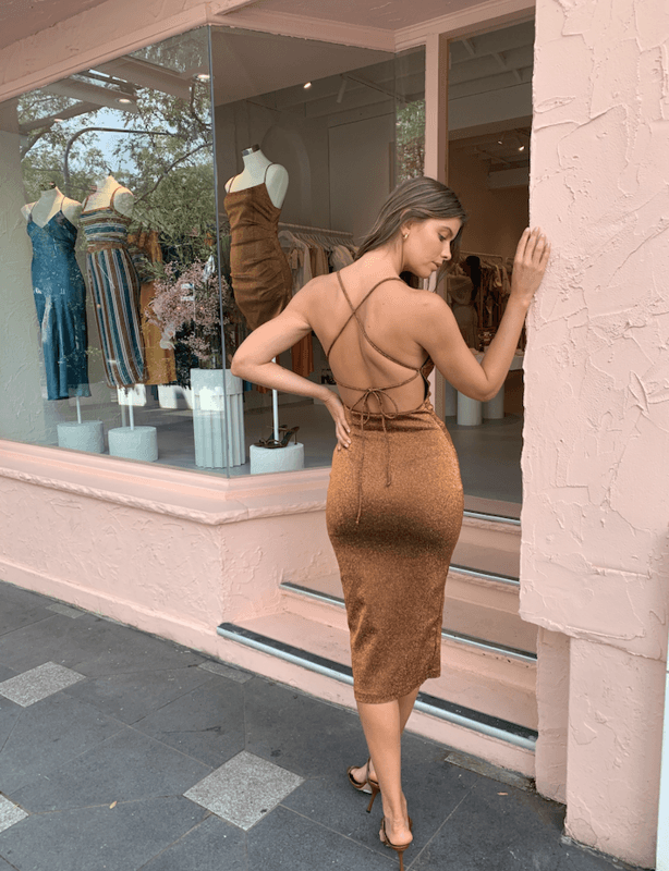 Bec & Bridge Bronze Baby Midi Dress Brown Size 8 photo 6