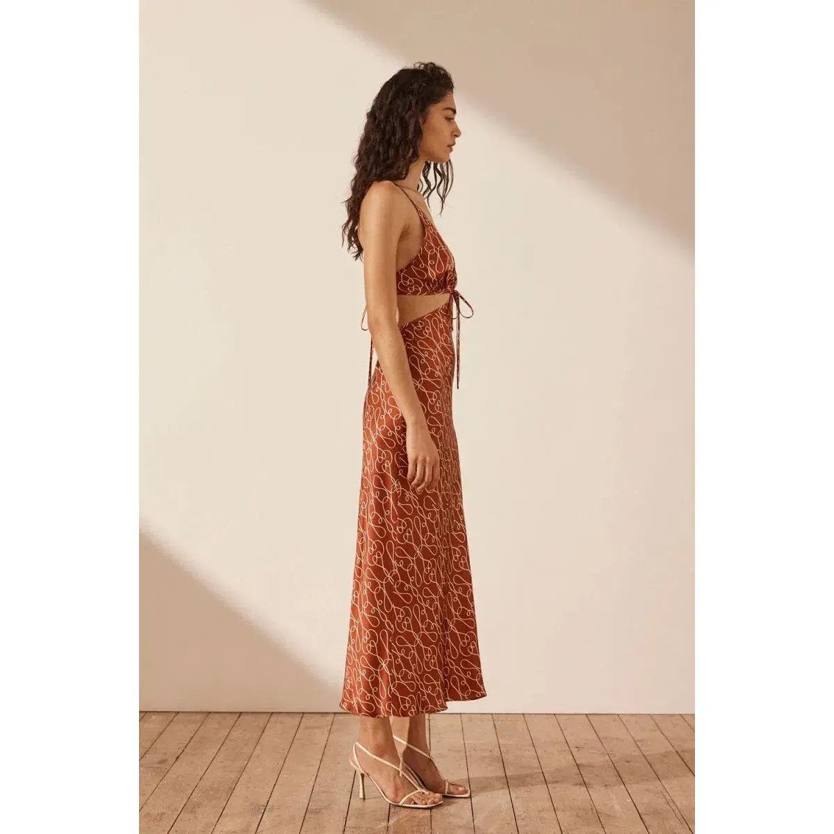 Shona Joy Artisti Silk Cut Out Tie Back Midi Dress Print Size 6 photo 4