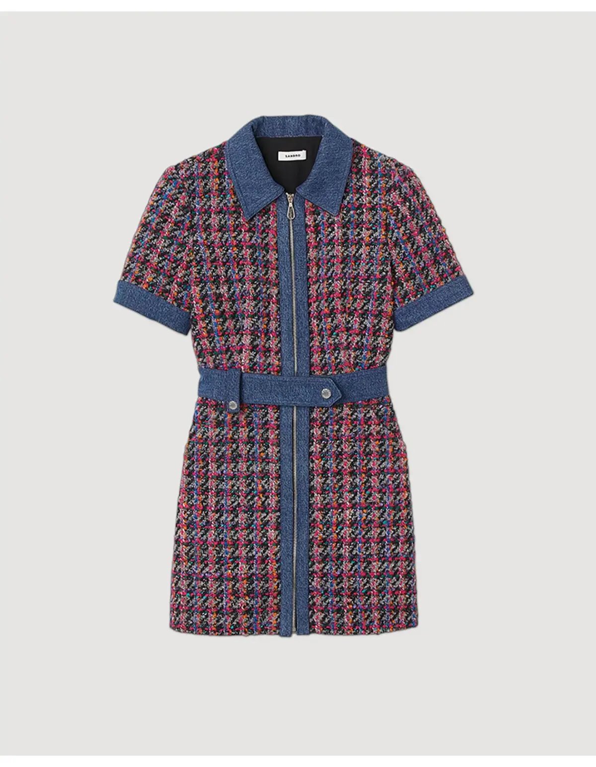 Sandro Denim Tweed Mini Dress Multi Size 12 AU photo 7