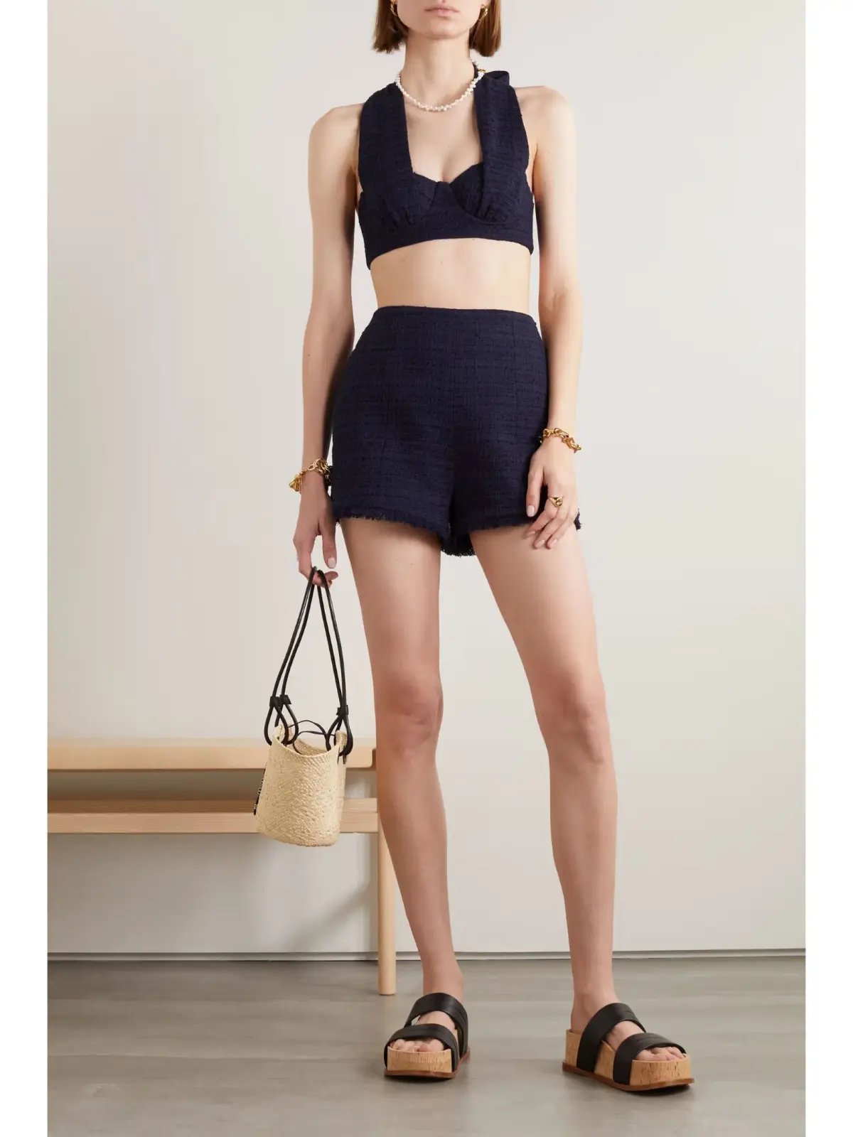 Zimmermann Runway Halter Neck Bodice and High Tide Tweed Short Set in Navy Size 0 / AU 8 photo 2