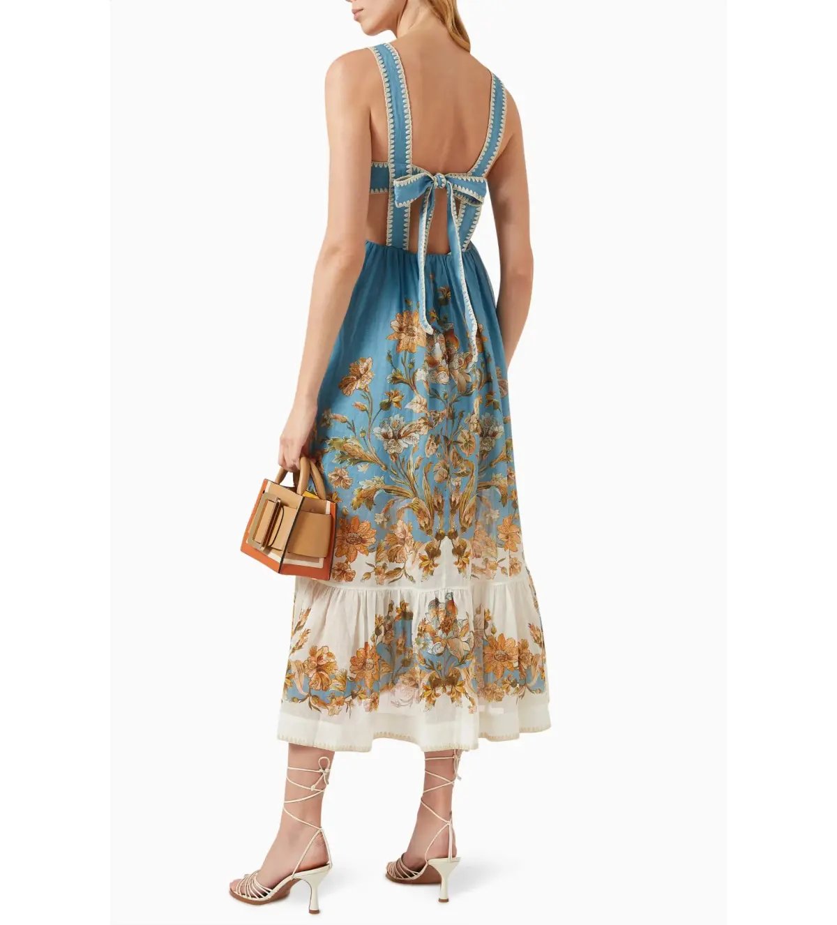Zimmermann Chintz Tiered Ramie Midi Dress Blue Daisy Size 2 AU 12 photo 3