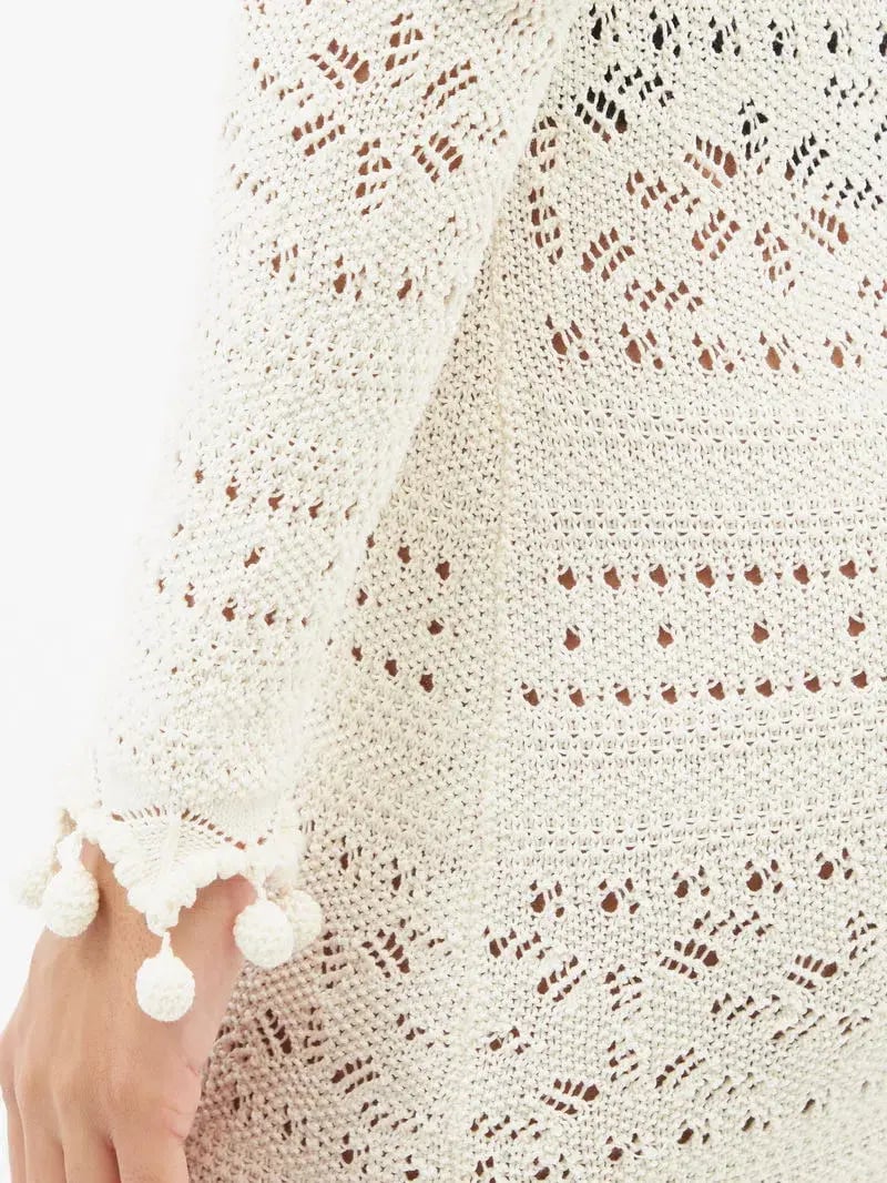 Zimmermann Postcard Cotton Lace-Knitted Midi White Size 0/ AU 8 photo 4