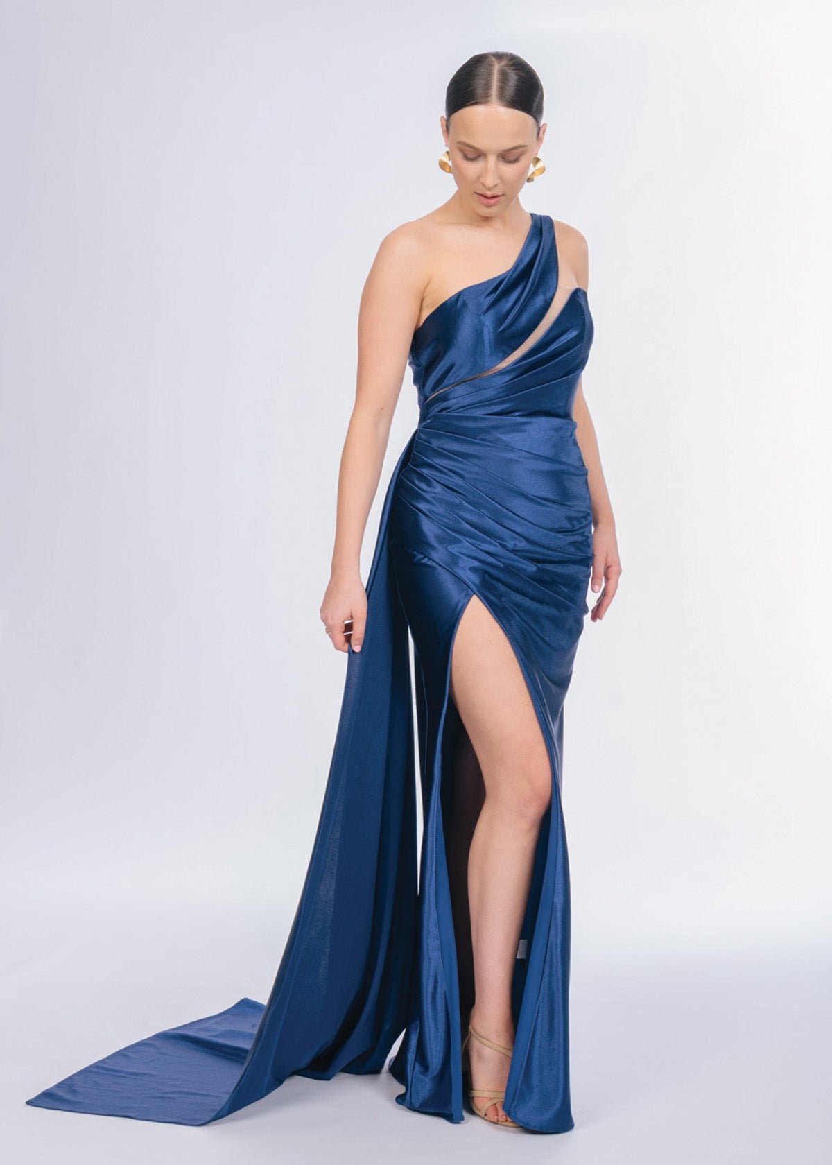 Lylian One Shoulder Gown in Navy Blue photo 3