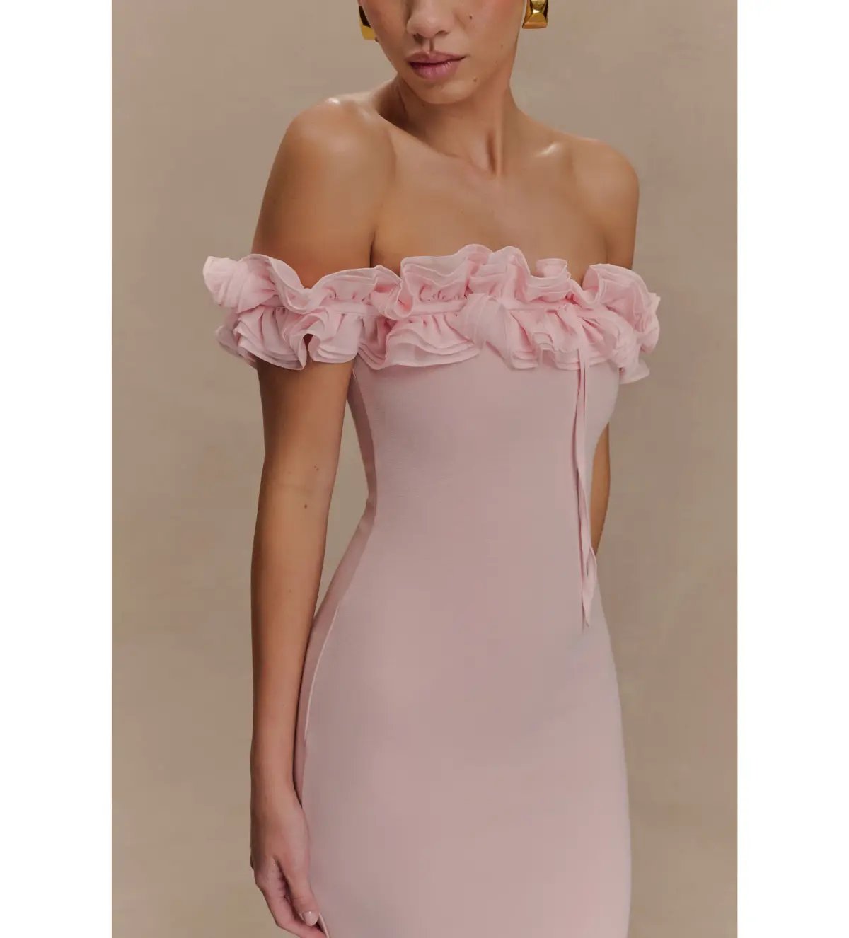 Meshki Nova Ruffle Off Shoulder Maxi Dress Ballet Pink Size 10 photo 3