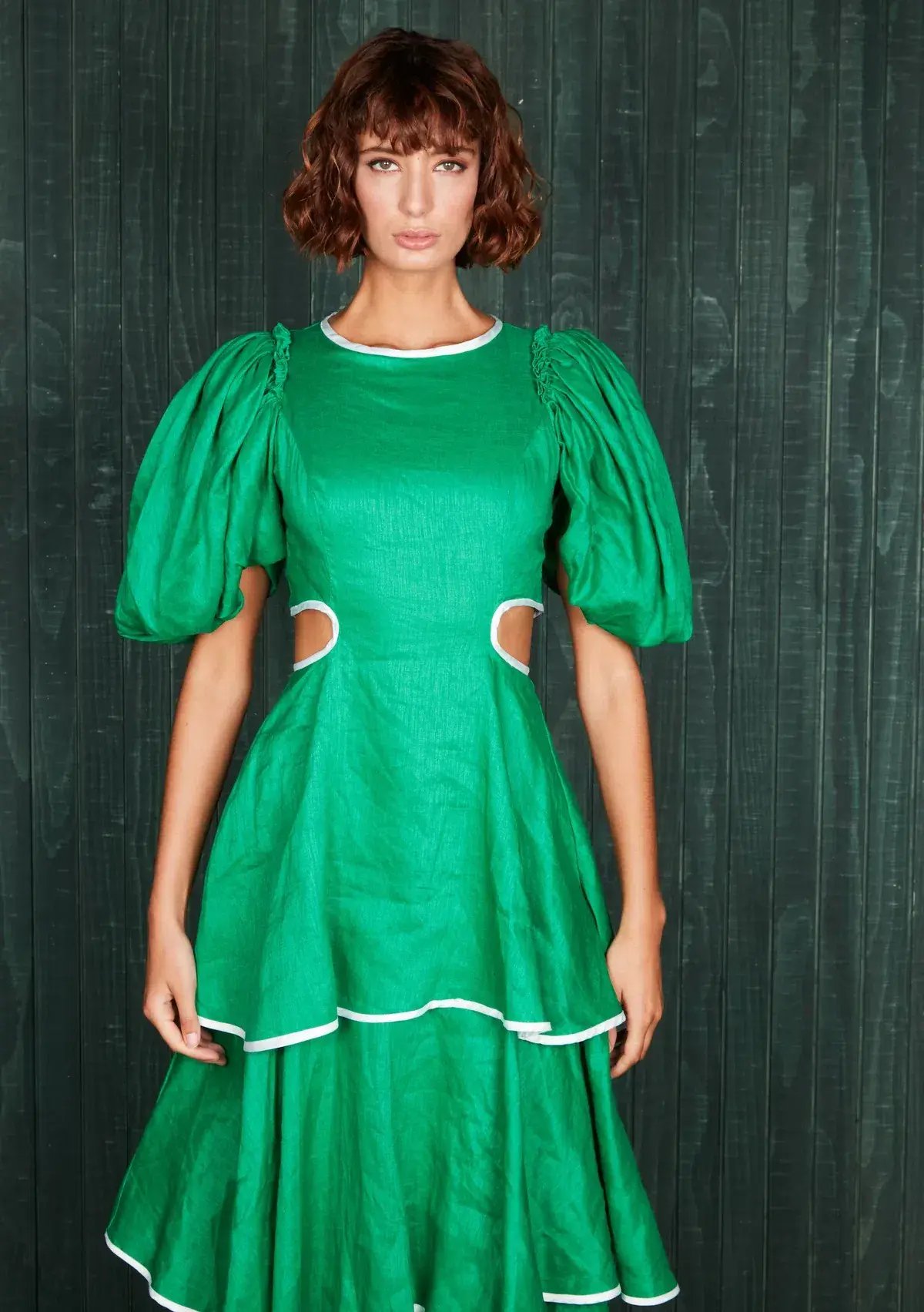 Mackenzie Mode Puff Sleeve Dress Emerald Green Size 12 photo 2