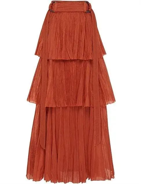 Aje Unfold Tiered Maxi Skirt Rust Size 8 photo 5