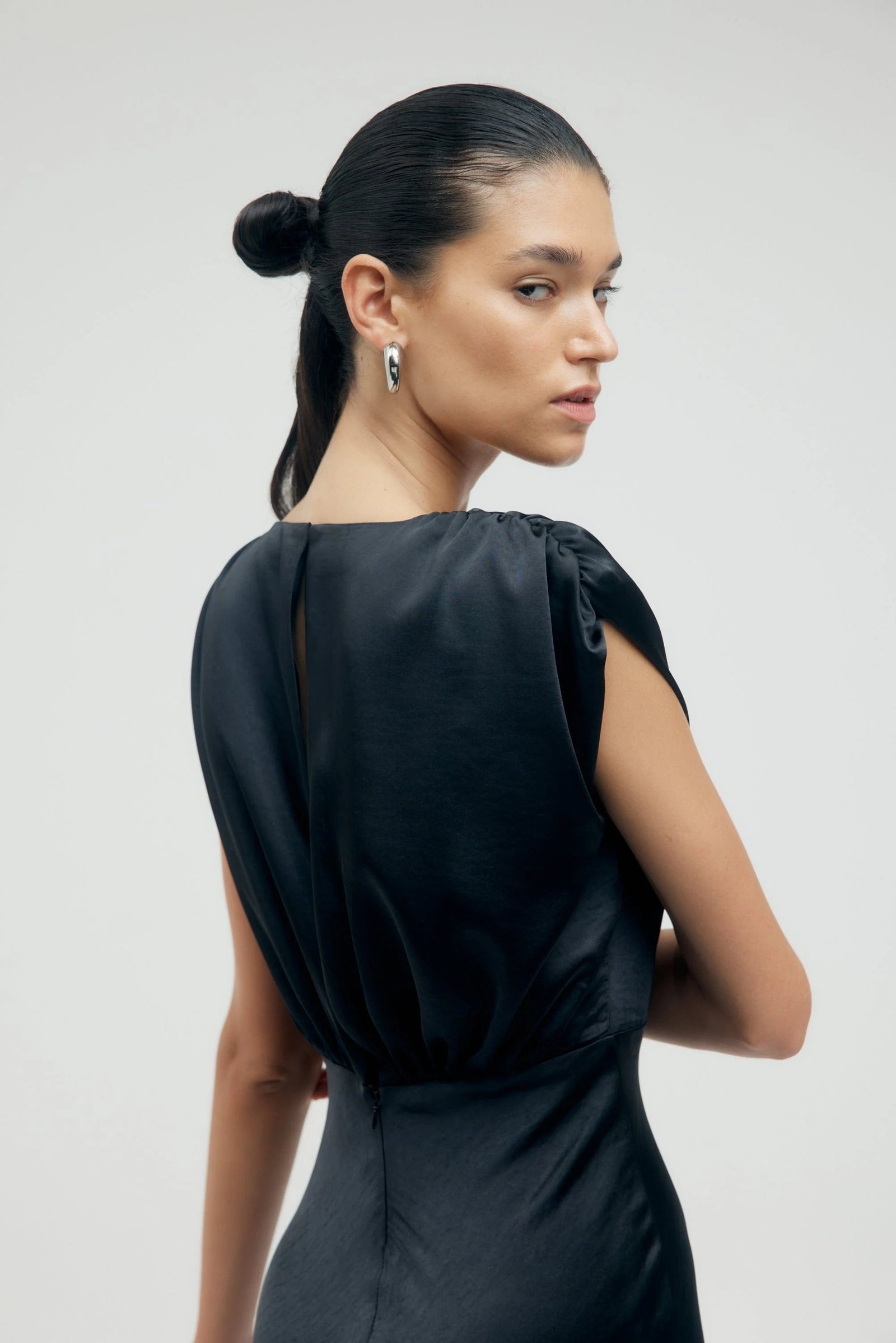 THIRD FORM SATIN CROSS OVER GATHER DRESS - BLACK photo 5
