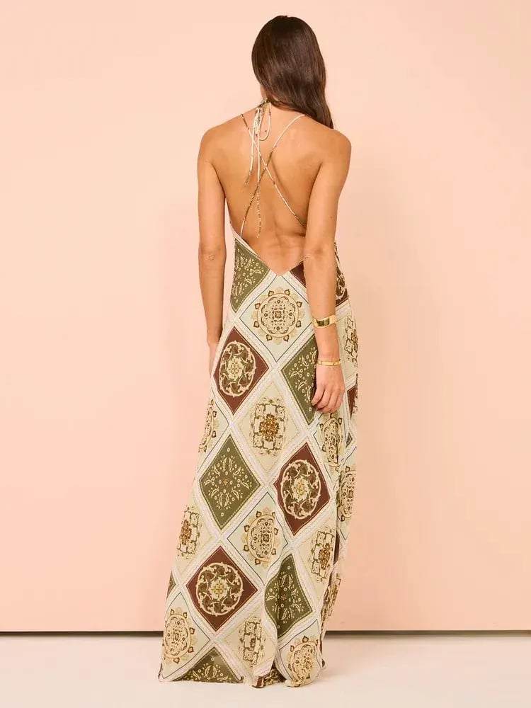 Hansen and Gretel Pagan Slip Dress Evergreen Tile Size AU 8 photo 2