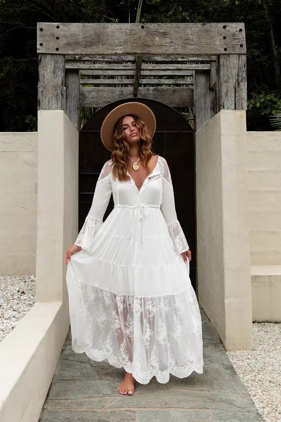 Coven & Co Boho Maternity Full Moon Lace Gown White Size M / AU 12 photo 4