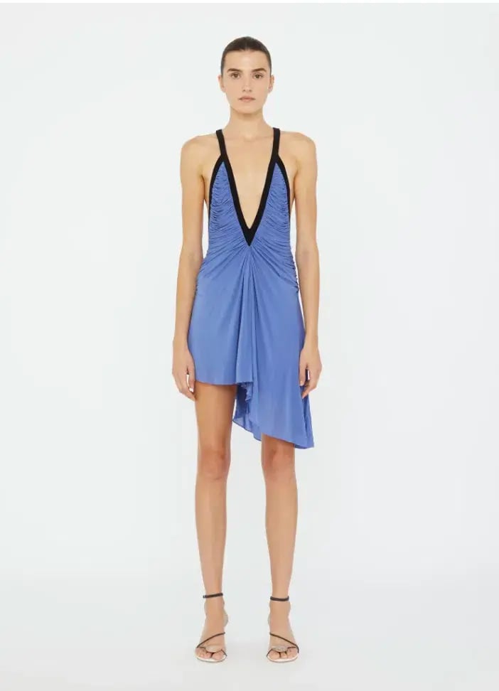 Christopher Esber V-neck Suspended Jersey Fluted Mini Dress Blue Iris Size 6 photo 3