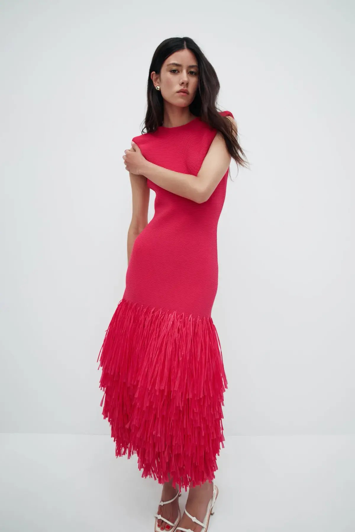 Aje Rushes Raffia Knit Midi Dress in Deep Fuschia Size M (AU 10) photo 2
