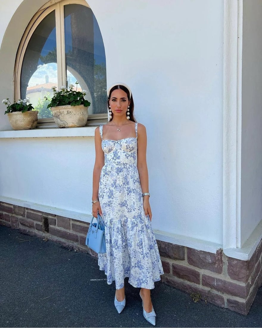 House of CB Elia Blue Print Midi Sundress photo 2