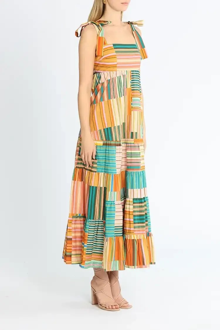 Alemais Sloane Tiered Midi Dress in Multi Stripe Size 12 photo 2